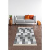 Ontheclouds Gri Kare Blok Desenli Dijital Baskı Yıkanabilir Kaymaz Taban Salon Halısı, 100 x 500
