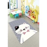 Ontheclouds Gri Kedi Desenli Yıkanabilir Kaymaz Taban Leke Tutmazbebek Ve Çocuk Odası Halısı, 80 x 600 AYC031H