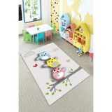 Ontheclouds Gri Kuş Desenli Yıkanabilir Kaymaz Taban Leke Tutmazbebek Ve Çocuk Odası Halısı, 80 x 200