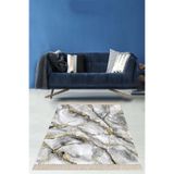 Ontheclouds Gri Mermer Desenli Gold Detaylı Dijital Baskı Yıkanabilir Kaymaz Taban Salon Halı, 80 x 150