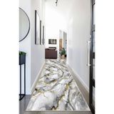 Ontheclouds Gri Mermer Desenli Gold Detaylı Dijital Baskı Yıkanabilir Kaymaz Taban Salon Halı, 80 x 400