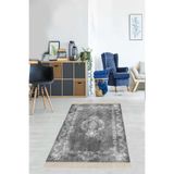 Ontheclouds Gri Osmanlı Desen Çerçeveli Dijital Baskı Yıkanabilir Kaymaz Taban Klasik Salon Halısı, 80 x 50