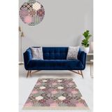 Ontheclouds Gri Pembe Kilim Desenli Etnik Dijital Baskı Yıkanabilir Kaymaz Taban Modern Salon Halı Ve Yolluk, 160 x 300