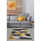 Ontheclouds Gri Renkli Geometrik Desenli Dijital Baskı Yıkanabilir Kaymaz Taban Etnik Kilim Desen Salon Halı, 100 x 600