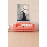 Ontheclouds Gri-Siyah Kokarca Leke Tutmaz Kadife Kumaş Duvar Örtüsü Duvar Halısı Tapestry, 70 x 100
