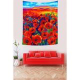 Ontheclouds Gün Batımı Ve Gelincik Tarlası Leke Tutmaz Kumaş Duvar Örtüsü Duvar Halısı Tapestry, 70 x 100