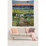 Ontheclouds Gün Batımı Ve Köy Evleri Leke Tutmaz Kumaş Duvar Örtüsü Duvar Halısı Tapestry, 100 x 140