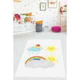 Ontheclouds Güneş Bulut Ve Gökkuşaklı Yıkanabilir Kaymaz Taban Leke Tutmaz Çocuk Odası Halısı, 60 x 200