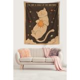 Ontheclouds Güneşe Sarılan Kedi Evrenin Çocuklarıyız Leke Tutmaz Kumaş Duvar Örtüsü Duvar Halısı Tapestry, 70 x 70