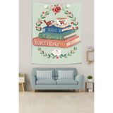 Ontheclouds Güzel Doğum Günü Yazılı Kitaplar Ve Çiçek Tema Leke Tutmaz Kumaş Duvar Örtüsü Duvar Halısı Tapestry, 100 x 140