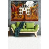 Ontheclouds Hallowen Şato Cadı Desen Leke Tutmaz Kadife Dokulu Kumaş Duvar Örtüsü Duvar, 100 x 140