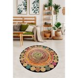 Ontheclouds Hasır Kilim Görünümlü Dijital Baskılı Kaymaz Taban Yıkanabilir Modern Salon Halısı Ve Yolluk, 120 x 120