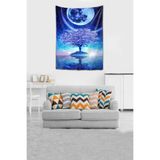 Ontheclouds Hayat Ağacı Yıldızlar Ay Yıkanabilir Leke Tutmaz Kumaş Duvar Örtüsü Duvar Halısı Tapestry, 70 x 100