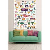 Ontheclouds Hayvan Ve Çiçek Figürlü Leke Tutmaz Kumaş Duvar Örtüsü Duvar Halısı Tapestry, 35 x 50
