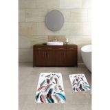 ontheclouds Ikili Kaymaz Tabanlı Banyo Paspas Takımı, Beyaz-Yeşil