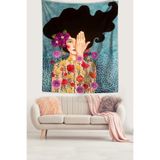 Ontheclouds Iskandinav Çiçekli Kız Farkındalık Uyanış Tema Leke Tutmaz Kumaş Duvar Örtüsü Duvar Halısı Tapestry, 35 x 50
