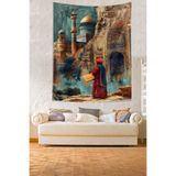 Ontheclouds Islami Temalı Camii Üzerinde Uçuşan Kuşlar Leke Tutmaz Kumaş Duvar Örtüsü Duvar Halısı Tapestry, 70 x 70