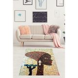 Ontheclouds Jüt Hasır Kilim Görünümlü Dijital Baskılı Kaymaz Taban Yıkanabilir Modern Salon Halısı Antrasit, 100 x 150 MEG1076E