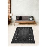 Ontheclouds Jüt Hasır Kilim Görünümlü Dijital Baskılı Kaymaz Taban Yıkanabilir Modern Salon Halısı Antrasit, 80 x 400 MEGJ31KGD