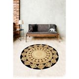 Ontheclouds Jüt Hasır Kilim Görünümlü Dijital Baskılı Kaymaz Taban Yıkanabilir Modern Salon Halısı Ve Yolluk, 160 x 160 MEGJ3P