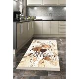 Ontheclouds Kahve Coffe Desenli Dijital Baskılı Kaymaz Taban Yıkanabilir Leke Tutmaz Mutfak Halısı, 100 x 400