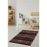Ontheclouds Kahverengi Geometrik Karo Desenli Dijital Baskı Yıkanabilir Kaymaz Taban Etnik Kilim Desen Halı, 80 x 200