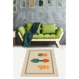 Ontheclouds Kaktüs Desenli Gardenya Saksılı Kaktüsler Dijital Baskılı Kaymaz Yıkanabilir Leke Tutmaz Salon Halı, 160 x 300