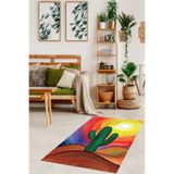 Ontheclouds Kaktüs Desenli Halı Dijital Baskı Yıkanabilir Kaymaz Taban Modern Salon Halısı, 100 x 200