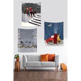 Ontheclouds Kardaki Sevgililer Noel Baba Hediye Yılbaşı Leke Tutmaz Duvar Örtüsü Duvar Halısı Tapestry 3'Lü Set, 35 x 50