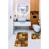 ontheclouds Kaymaz Tabanlı Banyo Paspas Takımı 2'li Hardal-Yeşil 60x100 cm, MEGP987