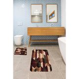 ontheclouds Kaymaz Tabanlı Banyo Paspas Takımı (60x100 + 40x60), Kahverengi-Haki