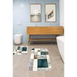 ontheclouds Kaymaz Tabanlı Banyo Paspas Takımı Beyaz-Mavi 60x100 cm 2 Parça, MEGP407