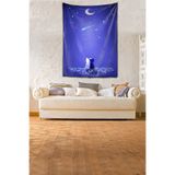 Ontheclouds Kedi Ay Desenli Yıkanabilir Leke Tutmaz Mikropetek Kumaş Duvar Örtüsü Duvar Halısı Tapestry, 70 x 100