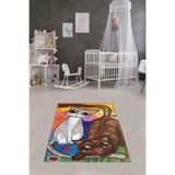 Ontheclouds Kedi Desenli Halı Kedili Halı Dijital Baskı Yıkanabilir Kaymaz Taban Çocuk Odası Halısı, 80 x 400 MEGC235D