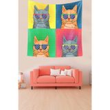 Ontheclouds Kedi Desenli Sevimli Gözlüklü Kedi Leke Tutmaz Kadife Doku Kumaş Duvar Örtüsü Duvar Halısı Tapestry, 35 x 50, 35 x 50 WLL141F