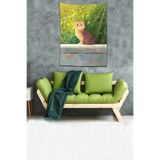 Ontheclouds Kedi Desenli Yıkanabilir Leke Tutmaz Mikropetek Kumaş Duvar Örtüsü Duvar Halısı Tapestry, 100 x 140