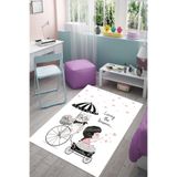 Ontheclouds Kedi Ve Küçük Kız Dijital Baskı Yıkanabilir Kaymaz Taban Leke Tutmaz Kedili Çocuk Odası Halısı, 120 x 180