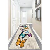 Ontheclouds Kelebek Desenli Dijital Baskı Yıkanabilir Kaymaz Taban Vintage Salon Halı Ve Yolluk, 80 x 400 Turkuvaz-Turuncu