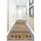 Ontheclouds Kilim Desenli Etnik Dijital Baskı Yıkanabilir Kaymaz Taban Eskitme Salon Halı Ve Yolluk, 100 x 400 Açık Kahverengi