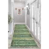Ontheclouds Kilim Desenli Etnik Dijital Baskı Yıkanabilir Kaymaz Taban Eskitme Salon Halı Ve Yolluk, 100 x 500 Yeşil, MEG898U
