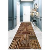 Ontheclouds Kilim Desenli Etnik Dijital Baskı Yıkanabilir Kaymaz Taban Eskitme Salon Halı Ve Yolluk, 40 x 40 Kahverengi
