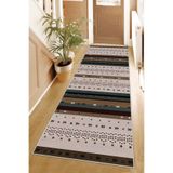 Ontheclouds Kilim Desenli Etnik Dijital Baskı Yıkanabilir Kaymaz Taban Modern Salon Halı Ve Yolluk, 100 x 500 Bej-Yeşil