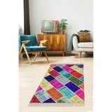 Ontheclouds Kilim Desenli Renk Bloklu Etnik Dijital Baskı Yıkanabilir Kaymaz Taban Modern Salon Halısı, 100 x 250