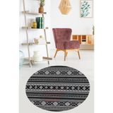 Ontheclouds Kilim Motifler Desenli Etnik Dijital Baskı Yıkanabilir Kaymaz Taban Yuvarlak Salon Hol Halısı(Gri), 160 x 160