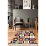 Ontheclouds Kırkyama Patchwork Desenli Etnik Dijital Baskı Yıkanabilir Kaymaz Taban Salon Halı Ve Yollu, 100 x 250 MEG1442S