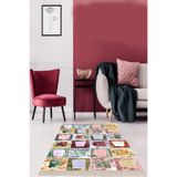 Ontheclouds Kırkyama Patchwork Desenli Etnik Dijital Baskı Yıkanabilir Kaymaz Taban Salon Halı Ve Yollu, 100 x 350 MEG1444AA