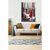 Ontheclouds Kırmızı Başlıklı Kız Ve Kurt Leke Tutmaz Kadife Kumaş Duvar Örtüsü Duvar Halısı Tapestry, 140 x 140, 140 x 140 KWLL363D