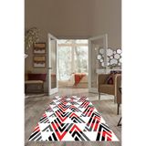 Ontheclouds Kırmızı Geometrik Desen Renk Geçili Yıkanabilir Kaymaz Taban Leke Tutmaz Modern Salon Halı Ve Yolluk, 100 x 250