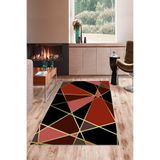 Ontheclouds Kırmızı Geometrk Desen Gold Çizgi Yıkanabilir Kaymaz Taban Leke Tutmaz Modern Salon Halısı Ve Yolluk, 80 x 500