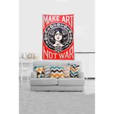 Ontheclouds Kırmızı Make Art Not War Leke Tutmaz Kadife Kumaş Duvar Örtüsü Duvar Halısı Tapestry, 140 x 140